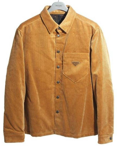 Corduroy Enamel Triangle Logo Long Sleeve Shirt Brown - PRADA - BALAAN 2