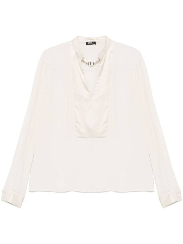 Liu Jo White Viscose Blouse With Logo Detail - LIU JO - BALAAN 1