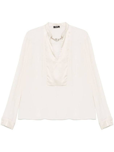 Liu Jo White Viscose Blouse With Logo Detail - LIU JO - BALAAN 1