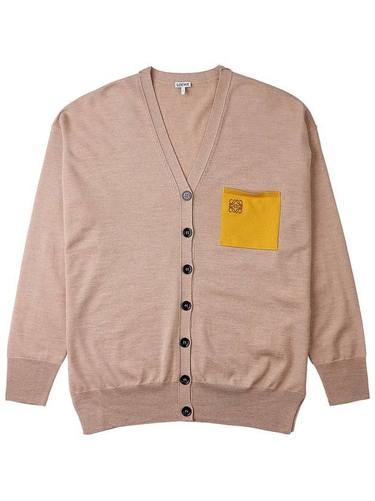 Women's Anagram Pocket Cardigan Beige - LOEWE - BALAAN.