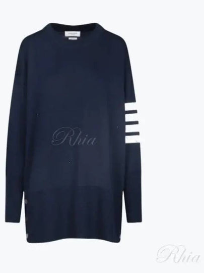 4 Bar Crew Neck Merino Wool Pullover Knit Top Navy - THOM BROWNE - BALAAN 2