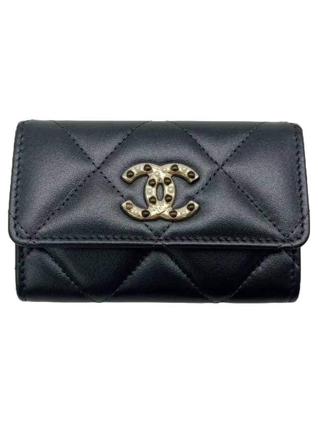 CC Logo Flap Lambskin Card Wallet Black - CHANEL - BALAAN 1