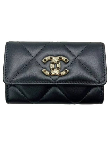 pearly lambskin resin gold flap card wallet black - CHANEL - BALAAN 1