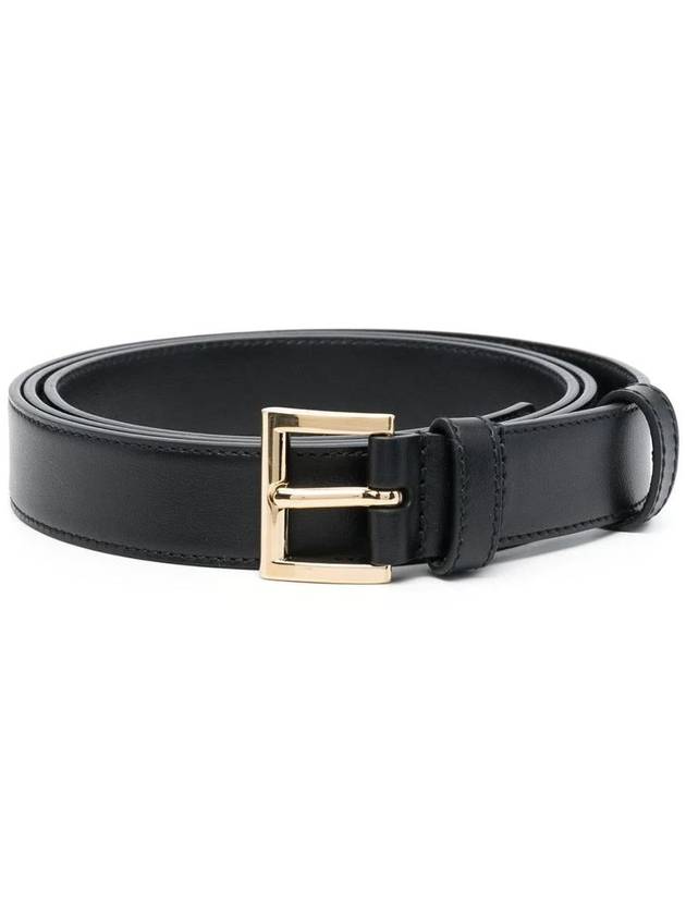 Women's Gold Triangle Logo Leather Belt Black - PRADA - BALAAN 2