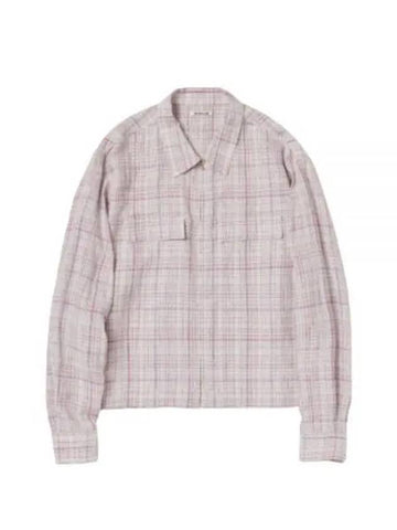 LINEN SILK CHECK ZIP BLOUSON white PURPLE A23SB01NC linen silk check zip blouson - AURALEE - BALAAN 1