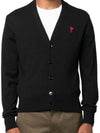 Red Heart Logo Merino Wool Cardigan Black - AMI - BALAAN 3