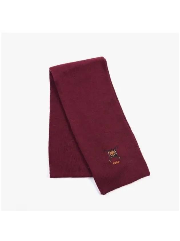 Fox Embroidered Wool Muffler Dark Red - POLO RALPH LAUREN - BALAAN 4