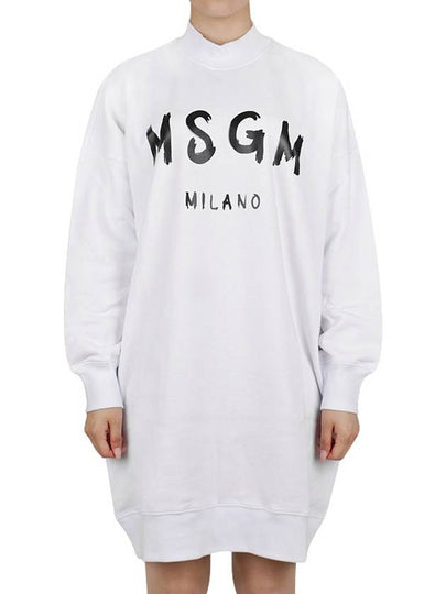 Milano Brushed Logo Print Long Sleeve Short Dress White - MSGM - BALAAN 2