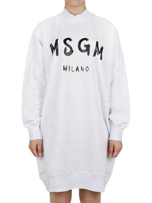 Milano Brushed Logo Print Long Sleeve Short Dress White - MSGM - BALAAN 2