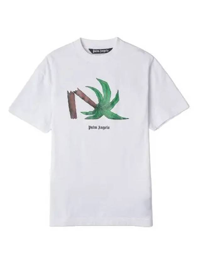 Broken Palm Tree Short Sleeve T Shirt White Tee - PALM ANGELS - BALAAN 1