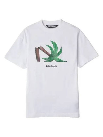 Broken Palm Tree Short Sleeve T Shirt White Tee - PALM ANGELS - BALAAN 1