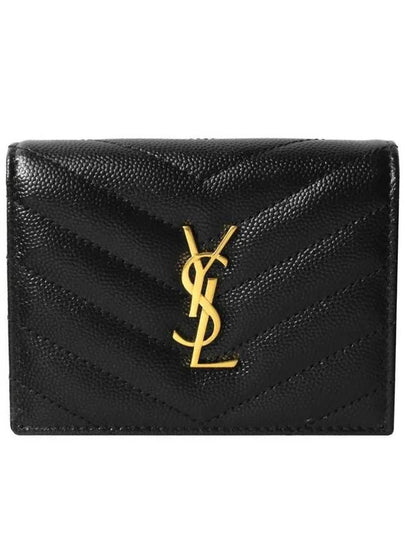 Monogram Caviar Leather Flap Card Wallet Black - SAINT LAURENT - BALAAN 2