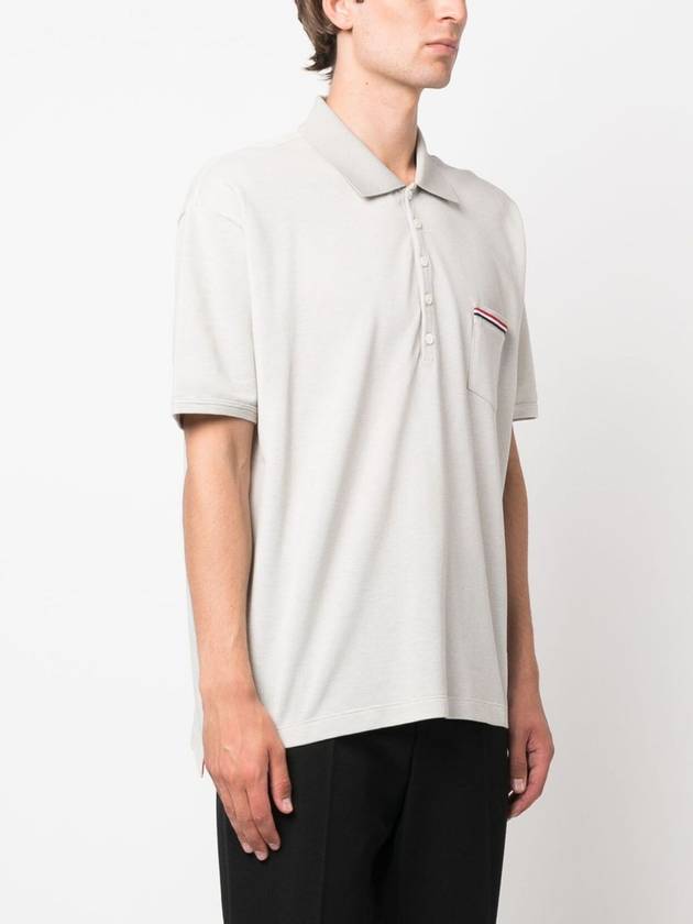 Solid Fine Pique Oversized Short Sleeve Polo Shirt Grey - THOM BROWNE - BALAAN 3