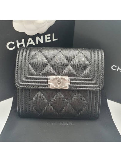 Boy  Small Flap Wallet Caviar Leather & Ruthenium Black - CHANEL - BALAAN 2