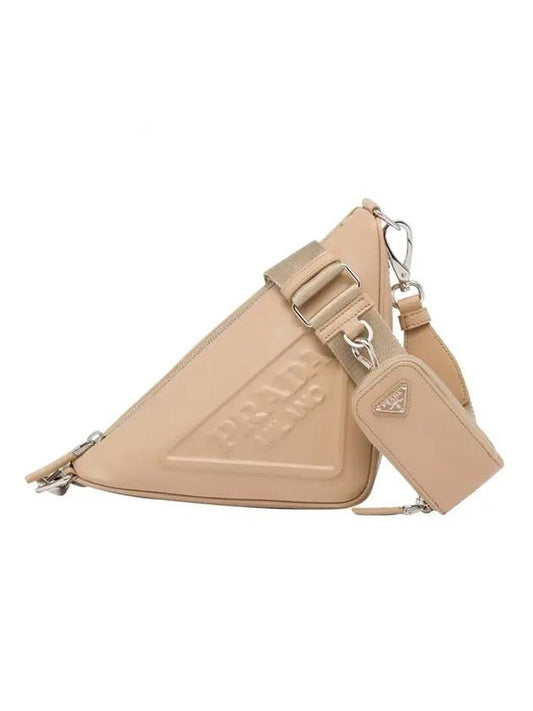 Triangle Leather Shoulder Bag Sand Beige - PRADA - BALAAN 1