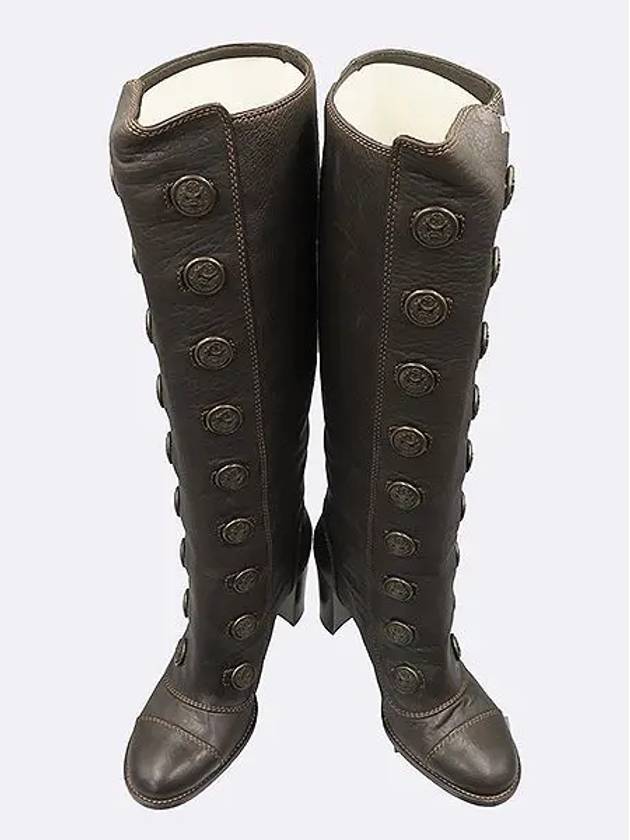 Dark brown leather snap detail women s long boots 255MM - DOLCE&GABBANA - BALAAN 2