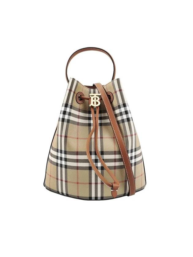 Checked Leather Small Bucket Bag Archive Beige - BURBERRY - BALAAN 3