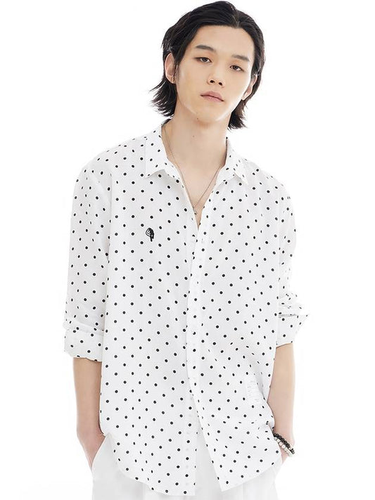 Men's Overfit Dot Print Long Sleeve Shirt White - LMN3011 - BALAAN 1