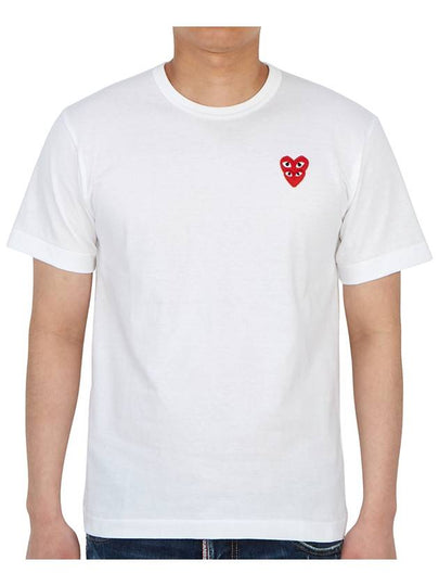 Play Men's Small Double Red Heart Wappen Short Sleeve T-Shirt P1 T288 2 White - COMME DES GARCONS - BALAAN 2