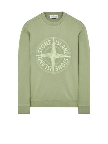 Garment Dyed Stitches Four Print Crewneck Sweatshirt Green - STONE ISLAND - BALAAN 1