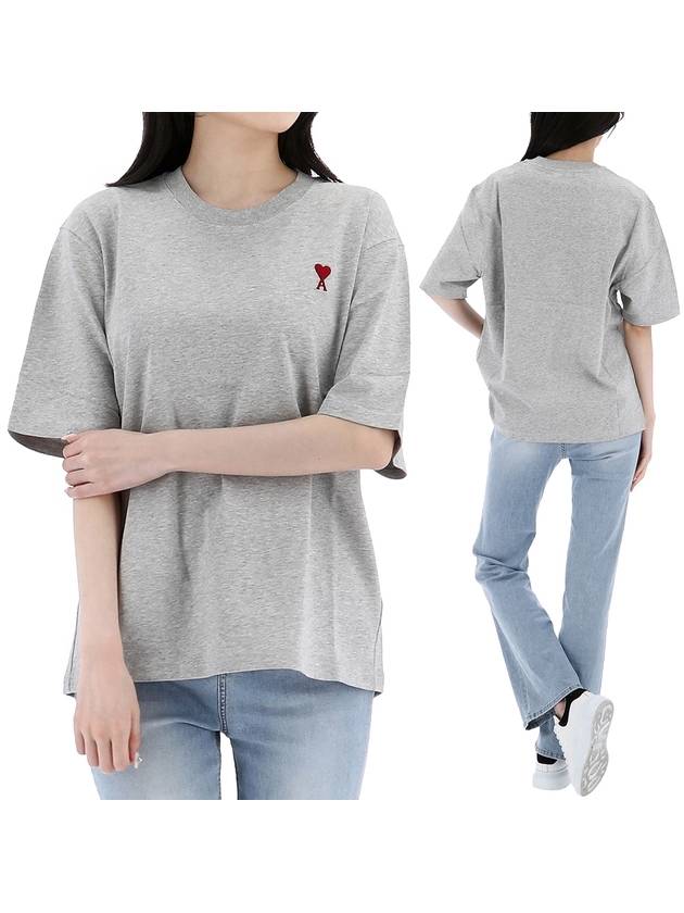 Small Heart Logo Boxy Fit Short Sleeve T-shirt Grey - AMI - BALAAN 2