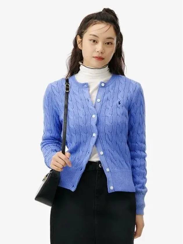 W cable knit cotton crew neck cardigan blue - POLO RALPH LAUREN - BALAAN 1