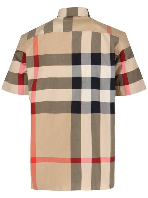 Men's Check Motif Cotton Short Sleeve Shirt Beige - BURBERRY - BALAAN 3