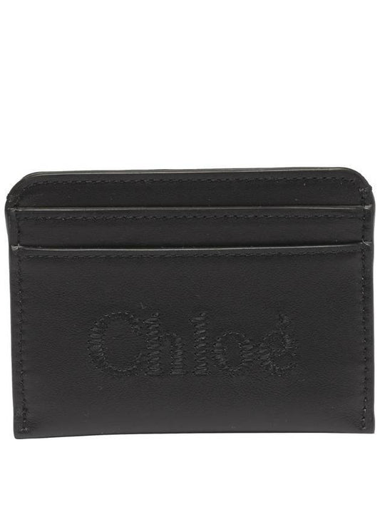 Sense Embroidered Logo Calfskin Card Holder Black - CHLOE - BALAAN.