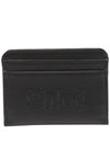 Sense Embroidered Logo Calfskin Card Wallet Black - CHLOE - BALAAN 1