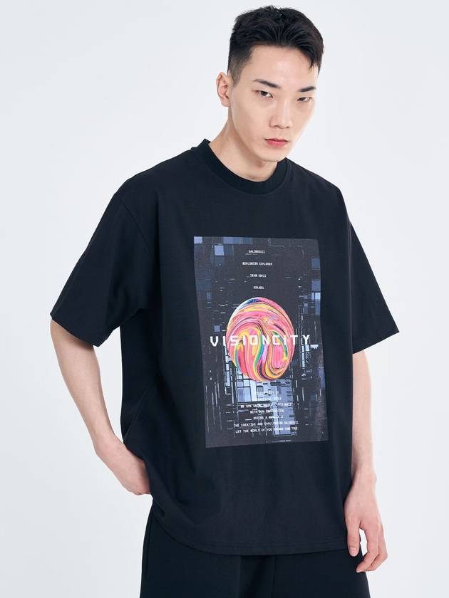 Salon de Key Unisex Vision City X Large Fit Short Sleeve T-Shirt Black SDKIIISD240514HT008 - SALONDEKII SDLABEL - BALAAN 1