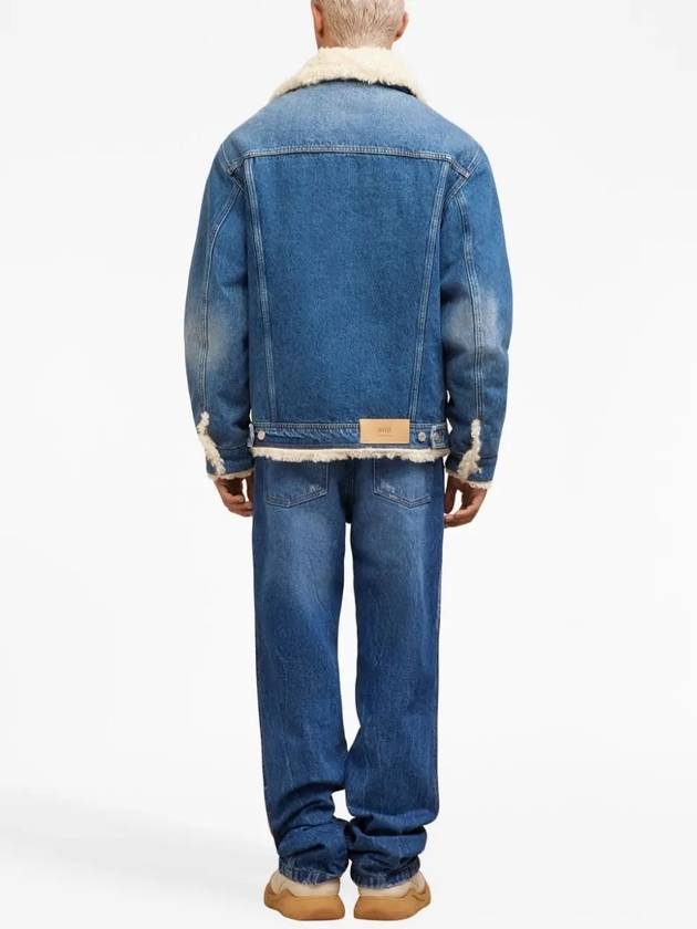 Fake Fur Trucker Denim Jacket Vintage Blue - AMI - BALAAN 5