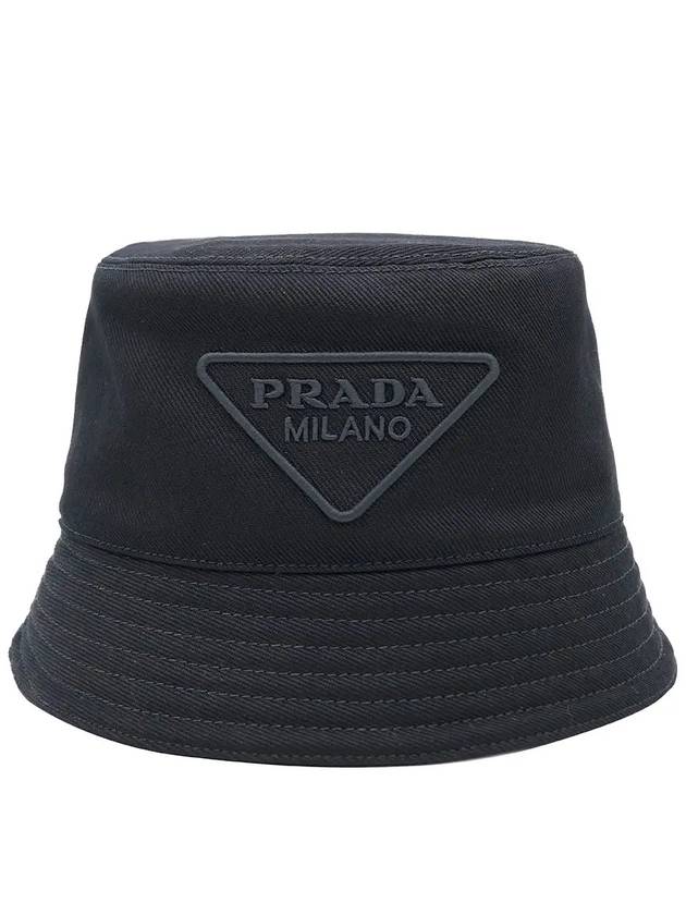 Embroidery Triangle Logo Drill Bucket Hat Black - PRADA - BALAAN 2