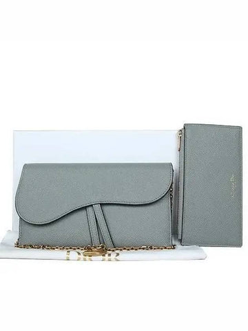 S5614 Saddle gray leather long wallet and chain crossbag - DIOR - BALAAN 1