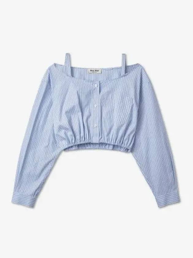 Women s Striped Chambray Shirt Blue MK173812W8F0076 - MIU MIU - BALAAN 1