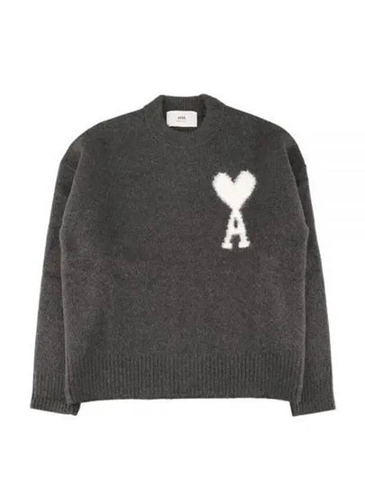 Intarsia Logo Crewneck Knit Top Dark Grey - AMI - BALAAN 2