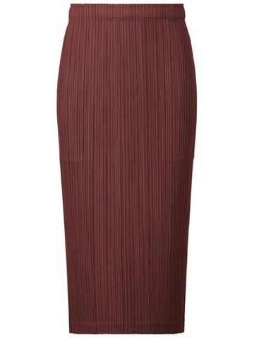 Pleats Please October 23 Monthly Color Burgundy Wine Brown Long Pleated Skirt JG144 - ISSEY MIYAKE - BALAAN 1