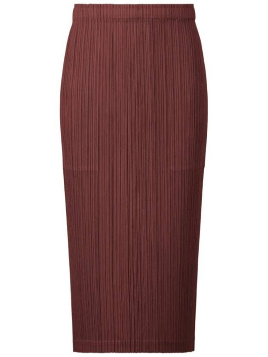 Pleats Please October 23 Monthly Color Burgundy Wine Brown Long Pleated Skirt JG144 - ISSEY MIYAKE - BALAAN 1