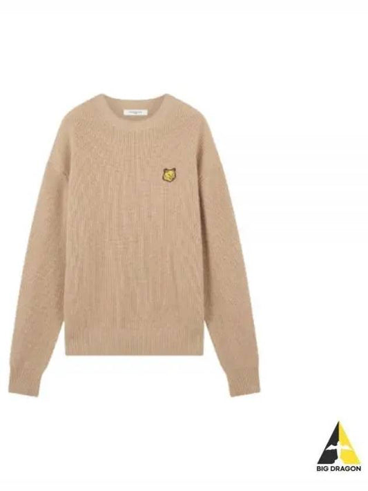 Bold Fox Head Patch Comfort Ribbed Knit Top Beige - MAISON KITSUNE - BALAAN 2