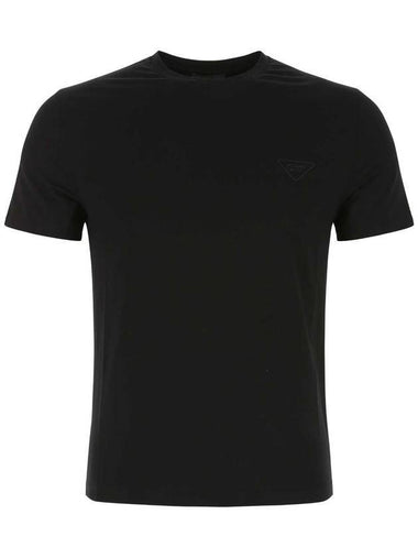 Embroidered Triangle Logo Stretch Cotton Short Sleeve T-Shirt Black - PRADA - BALAAN 1