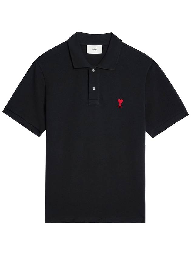 Heart Logo Polo Shirt Black - AMI - BALAAN 2