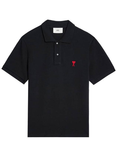 Heart Logo Polo Shirt Black - AMI - BALAAN 2