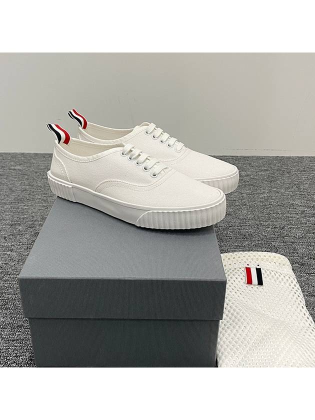 Women's Heritage Cotton Canvas Low Top Sneakers White - THOM BROWNE - BALAAN 3