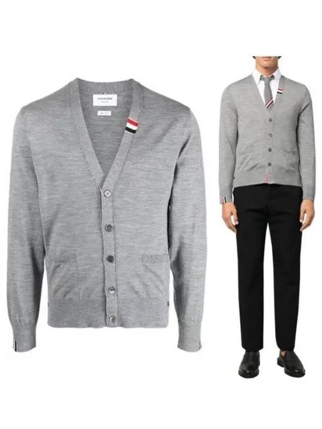 Men's Jersey Stitch V-Neck Cardigan Light Grey - THOM BROWNE - BALAAN 2