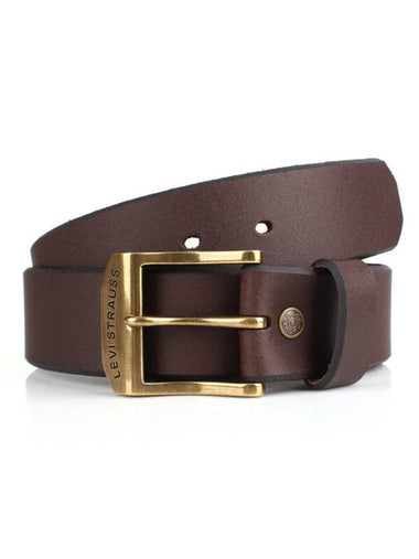 Square Buckle Leather Belt Brown Gold - LEVI'S - BALAAN 1