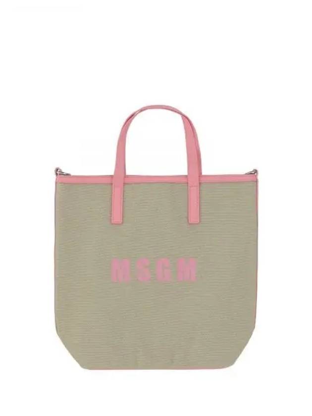 Small Logo Print Calf Leather Tote Bag Pink Beige - MSGM - BALAAN 2