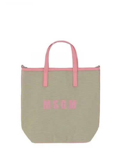 Small Logo Print Calf Leather Tote Bag Pink Beige - MSGM - BALAAN 2