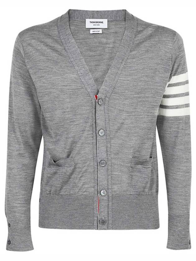 Men's Sustainable Classic Diagonal Wool Cardigan Pale Grey - THOM BROWNE - BALAAN 2