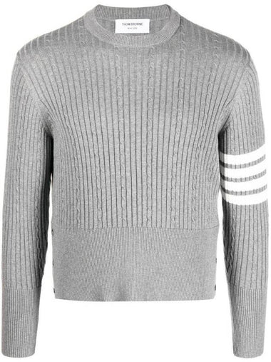 Baby Cable Cotton 4 Bar Crew Neck Knit Top Grey - THOM BROWNE - BALAAN 1