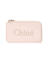 Embroidered Logo Shiny Calf Skin Zipper Card Wallet Pink - CHLOE - BALAAN 1