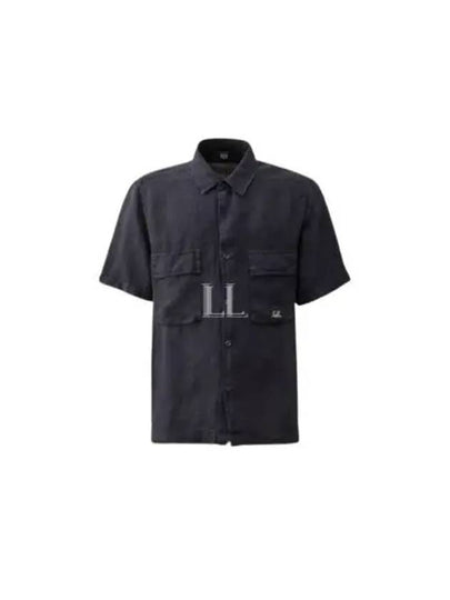 Linen Short Sleeve Shirt Black - CP COMPANY - BALAAN 2